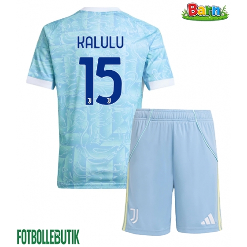 Juventus Pierre Kalulu #15 Bortaställ Barn 2025-26 Kortärmad (+ Korta byxor)